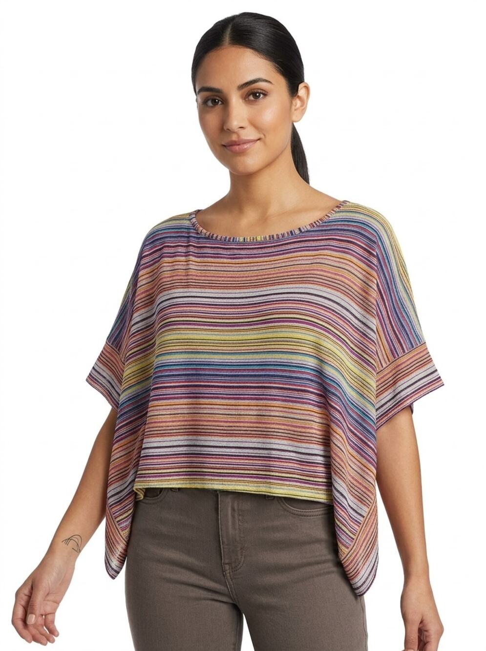 Trina Turk Multicolor Striped Knit Poncho Shrug Top Women Size XS/S